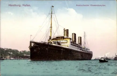 Ak Hamburg, Auslaufender Riesendampfer Vaterland, HAPAG