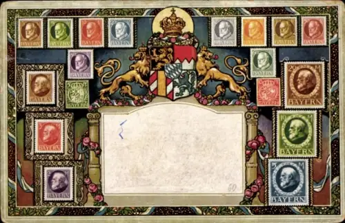 Wappen Briefmarken Ak Bayrische Briefmarken