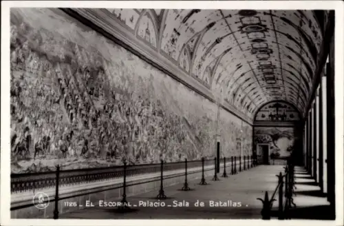 Ak San Lorenzo de El Escorial Madrid, Palacio, Sala de Batallas