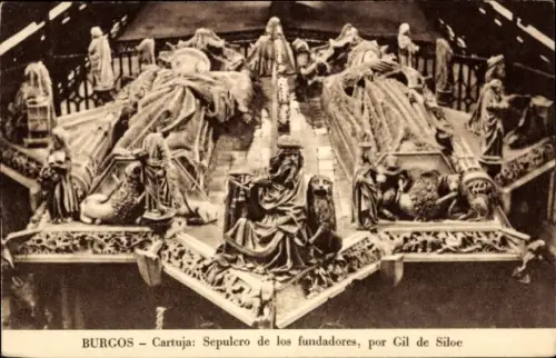 Ak Burgos Kastilien und León, Sepulcro der Gründer, Skulpturen von Gil de Siloe, Burgos