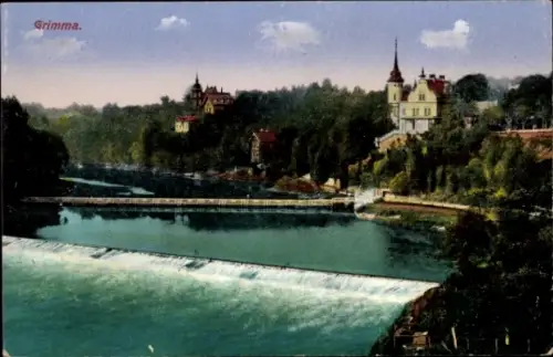 Ak Grimma in Sachsen, Flusslandschaft, Gebäude, Bäume, Grimma