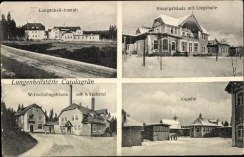 Ak Carolagrün Auerbach im Vogtland, Lungenheilanstalt, Liegehalle, Kapelle, Wäscherei