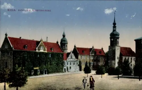 Ak Riesa an der Elbe Sachsen, Rathaus, Klosterkirche