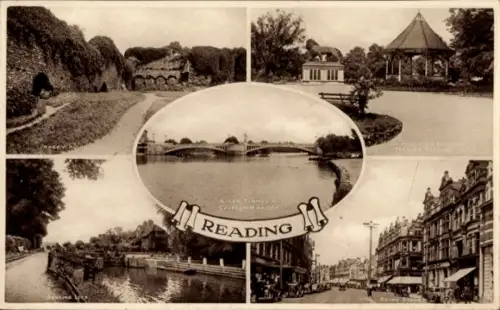 Ak Reading Berkshire England, Fluss Thames, Caversham Bridge,  RST Bandstand, mehrere Ansichten