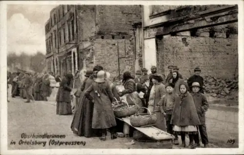 Ak Szczytno Ortelsburg Ostpreußen, Obsthandlerinnen, Marktstand,  Ostpreußen,  Szene
