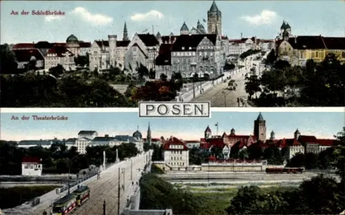 Ak Poznań Posen, An der Schloßbrücke, An der Theaterbrücke, Posen