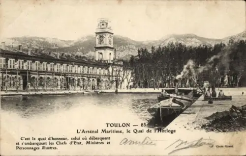 Ak Toulon Var,  Arsenal Maritime, Quai de l'Horloge, Hafenansicht, Schiffe