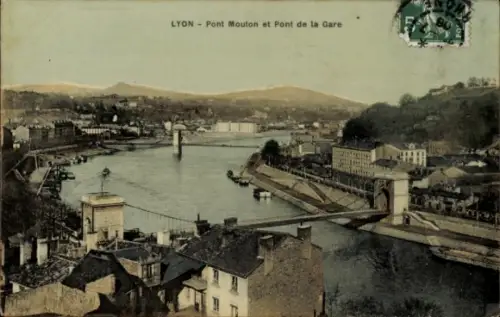 Ak Lyon Rhône,  Pont Mouton, Pont de la Gare, Flussansicht, Brücken