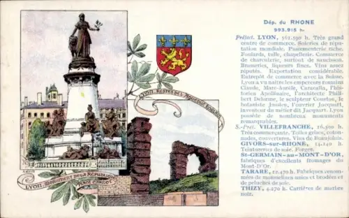 Wappen Ak Lyon Rhône, Monument de la République, Place Carnot, Aqueduc