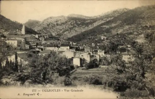 Ak Ollioules Var, Landschaftsaufnahme,  Berge, Häuser, Schwarz-Weiß