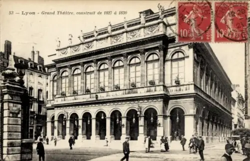 Ak Lyon Rhône,  Grand Théâtre, Baujahr 1827-1830, nstempel, zwei Briefmarken