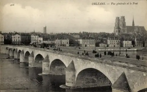 Ak Orléans Loiret, Brücke, Stadtansicht, Kathedrale, Fluss