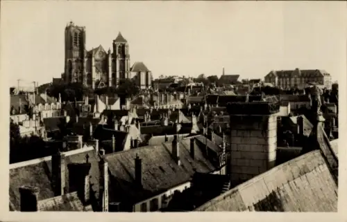 Ak Bourges Cher, Blick auf Dächer, Kathedrale, Stadtansicht, Schwarz-Weiß-Foto