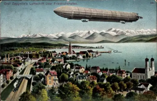 Ak Friedrichshafen am Bodensee, Gesamtansicht, Zeppelin, Luftschiff