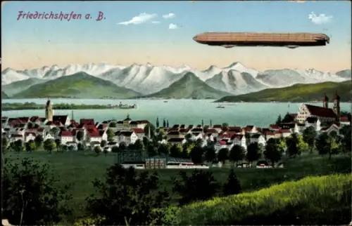Ak Friedrichshafen am Bodensee, Zeppelin Luftschiff über der Stadt
