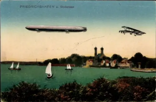 Ak Friedrichshafen am Bodensee, Zeppelin, Flugzeug