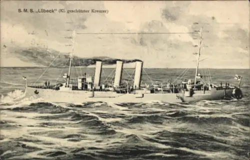 Ak Deutsches Kriegsschiff, S.M.S. Lübeck, Kleiner geschützter Kreuzer
