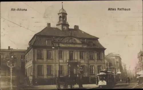 Ak Hamburg Altona, Altes Rathaus, Straßenbahn, Passanten