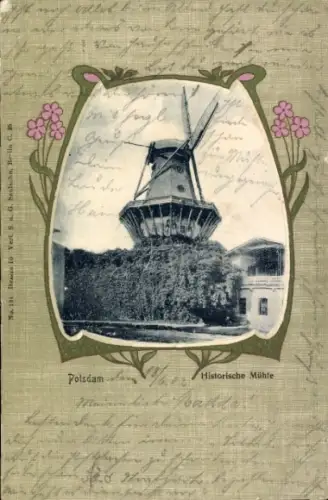 Jugendstil Passepartout Ak Potsdam, historische Mühle