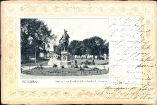 Präge Passepartout Ak Potsdam, Plantage, Denkmal Friedrichs des Großen