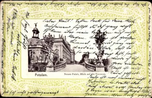Präge Passepartout Ak Potsdam, Neues Palais, Terrasse