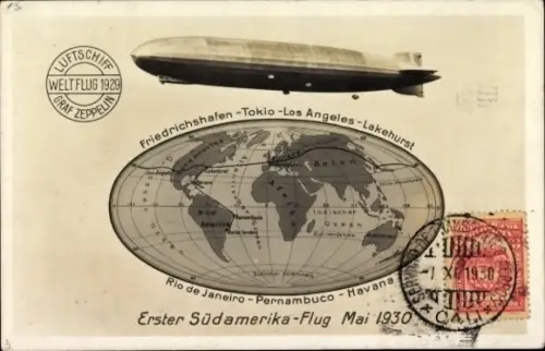 Ak Erster Südamerika-Flug Mai 1930, Zeppelin, Luftschiff