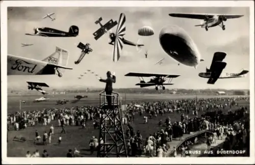 Ak Dübendorf Kanton Zürich, Flugzeuge, Zeppelin, Dirigent