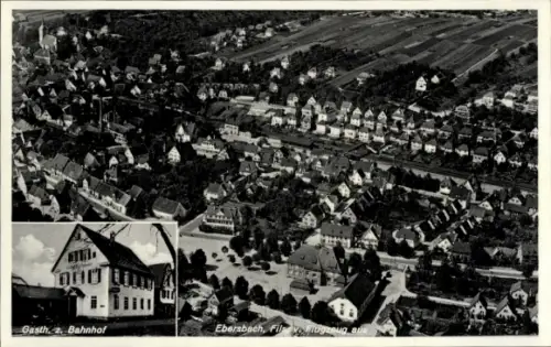 Ak Ebersbach an der Fils, Gasthaus z. Bahnhof, Fliegeraufnahme