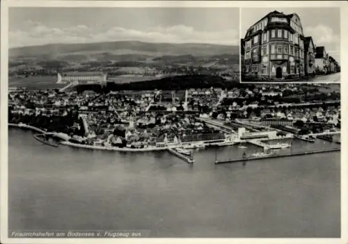Ak Friedrichshafen am Bodensee, Luftaufnahme von  Bodensee, Gasthaus Seyboldt, 30 Betten