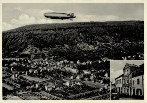 Ak Zewen Trier an der Mosel, Luftschiff, Landschaft, Häuser,