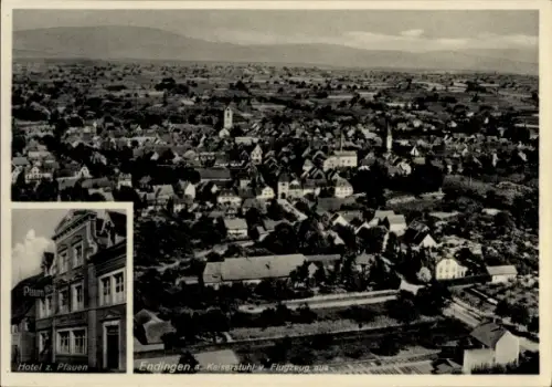 Ak Endingen am Kaiserstuhl, Luftaufnahme von Endingen, Hotel z. Pfauen, Flugzeugansicht