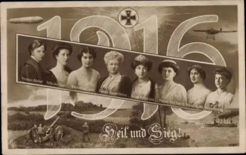 Ak Heil und Sieg, Kaiserin Auguste Viktoria, Prinzessinen, Cecilie, Jahreszahl 1915, NPG 5029