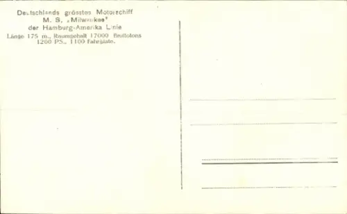 Ak Dampfer M.S. Milwaukee, HAPAG