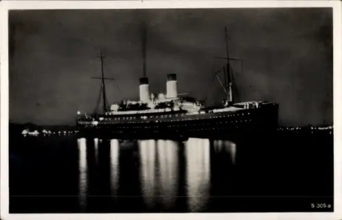 Ak Doppelschrauben Motorschiff Monte Olivia, HSDG, Nachtaufnahme
