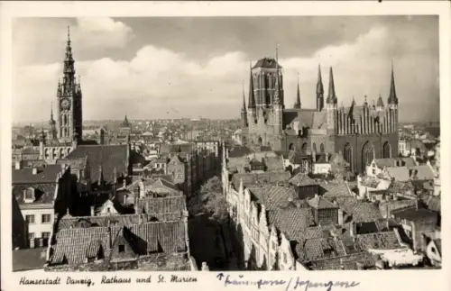 Ak Gdańsk Danzig, Hansestadt  Rathaus, St. Marien, Stadtansicht