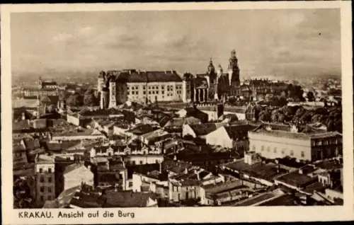 Ak Kraków Krakau Polen, Ansicht auf die Burg, Stadtansicht, Schwarz-Weiß-Foto