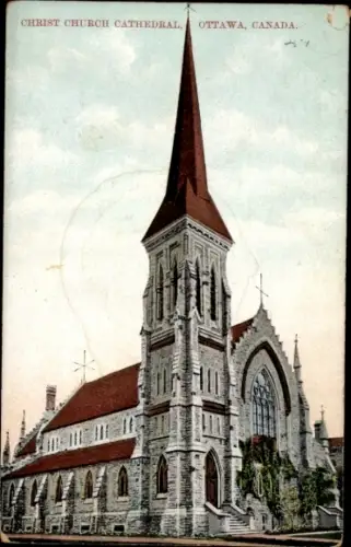 Ak Ottawa Ontario Kanada, Christ Church Cathedral,  Kanada, gotische Architektur, hoher Turm