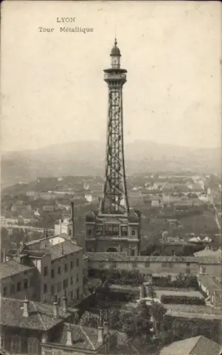 Ak Lyon Rhône, Tour Métallique, Stadtansicht, Schwarz-Weiß, 