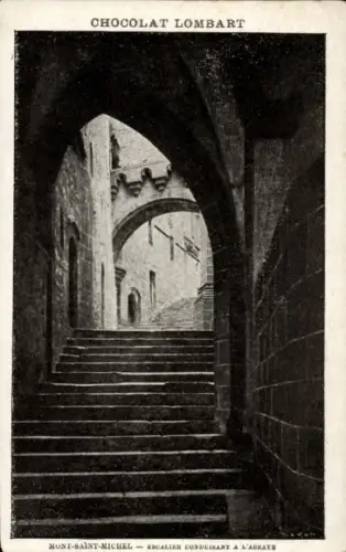 CPA Mont Saint Michel Manche, Escalier a l'abbaye