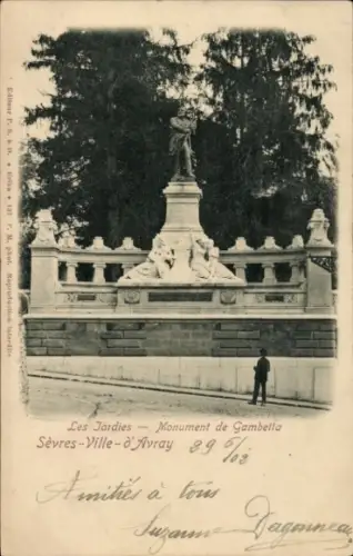 CPA Sèvres Ville-d'Avray Hauts-de-Seine, Les Jardies, Monument de Gambetta
