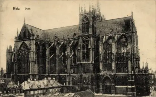 Ak Metz Moselle, Metz Dom, gotische Architektur, schwarz-weiß, Verlag P. Maas Bohn