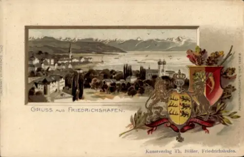 Präge Wappen Passepartout Litho Friedrichshafen am Bodensee, Ortschaft
