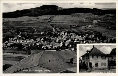 Ak Unlingen in Oberschwaben Württemberg, Landschaftsaufnahme, Ort  Geschäft R. Selfried