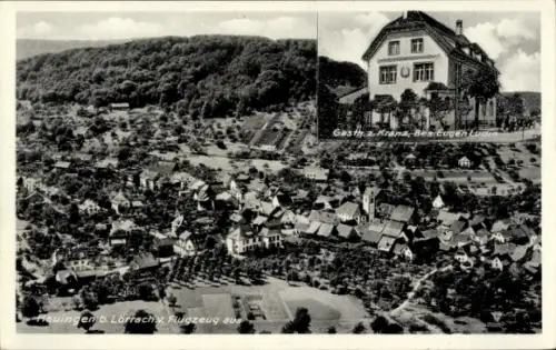 Ak Hauingen Lörrach in Baden, Luftaufnahme von Hauingen, Gasthaus Krana, Landschaft