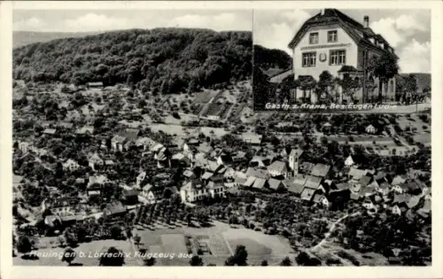 Ak Hauingen Lörrach in Baden, Luftaufnahme von Hauingen, Gasthaus Kranz, Landschaft