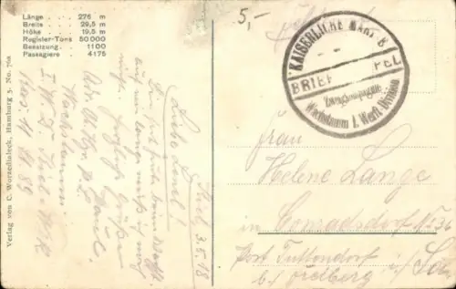 Ak Dampfschiff Imperator, HAPAG