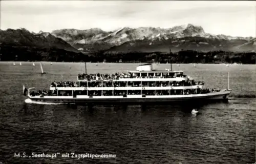 Ak MS Seeshaupt mit Zugspitzpanorama, Starnberger See