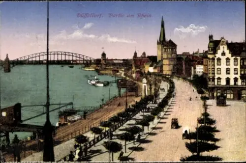 Ak Düsseldorf, Rheinpromenade, Brücke