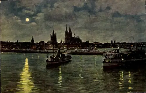 Künstler Ak Hoffmann, H., Köln am Rhein, Köln bei Mondschein, Dom, Schiffe