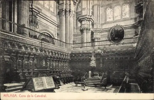 Ak Málaga Andalusien Spanien, Coro de la Catedral,   , schwarz-weiß